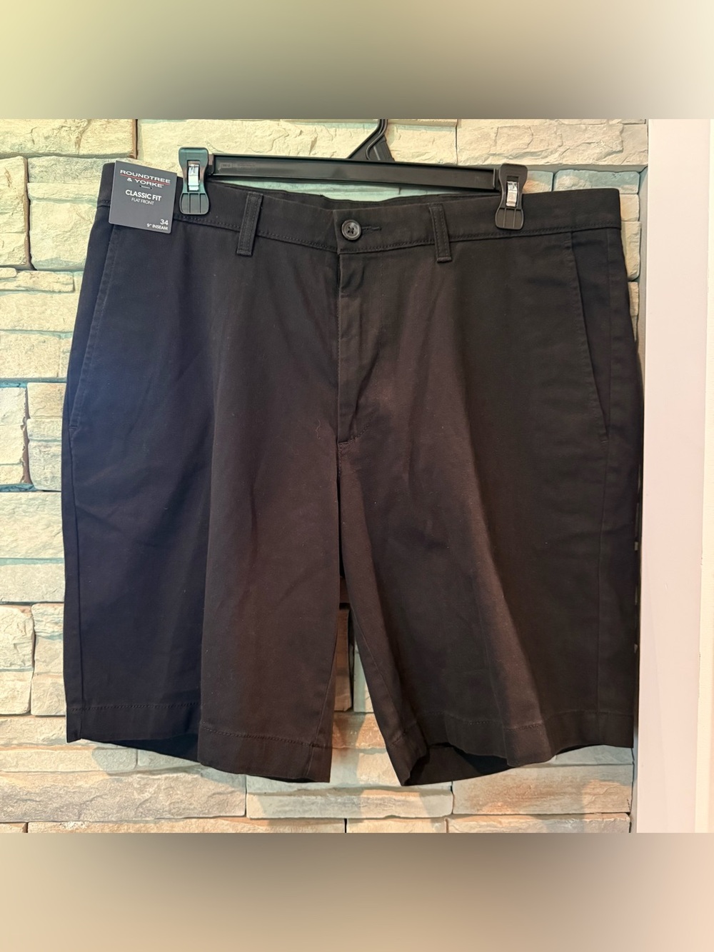 Roundtree & Yorke Classic Fit Flat Front Size 34 Black Men’s Shorts NWT